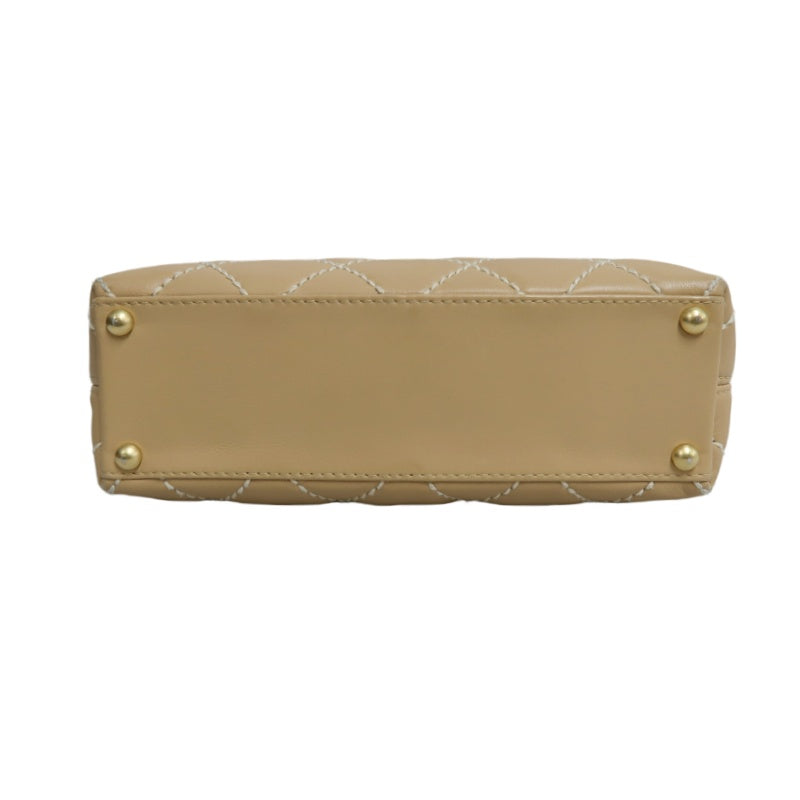 CHANEL Vintage Matelasse Wild Stitch Tote Bag Lambskin Beige Gold Hardware