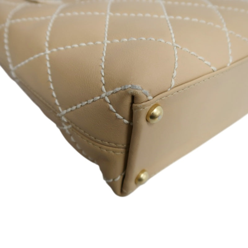 CHANEL Vintage Matelasse Wild Stitch Tote Bag Lambskin Beige Gold Hardware