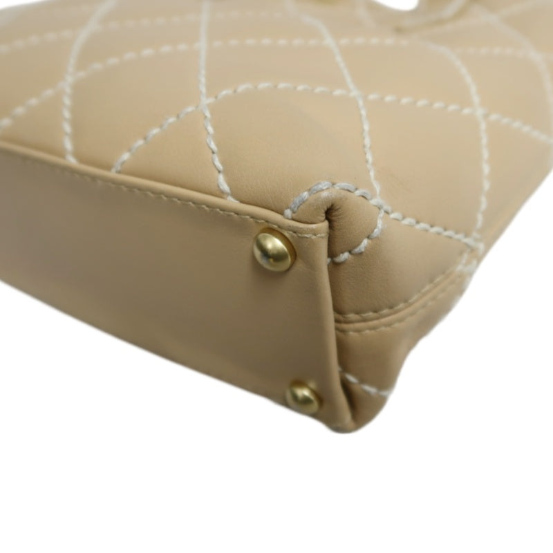 CHANEL Vintage Matelasse Wild Stitch Tote Bag Lambskin Beige Gold Hardware