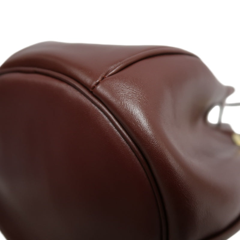CARTIER Must de Cartier Bucket Shoulder Bag Lambskin Burgundy Red Gold Hardware Drawstring Vintage Classic