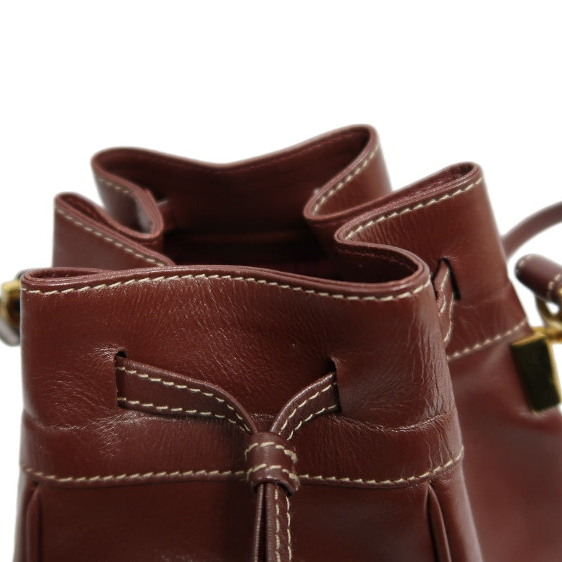 CARTIER Must de Cartier Bucket Shoulder Bag Lambskin Burgundy Red Gold Hardware Drawstring Vintage Classic