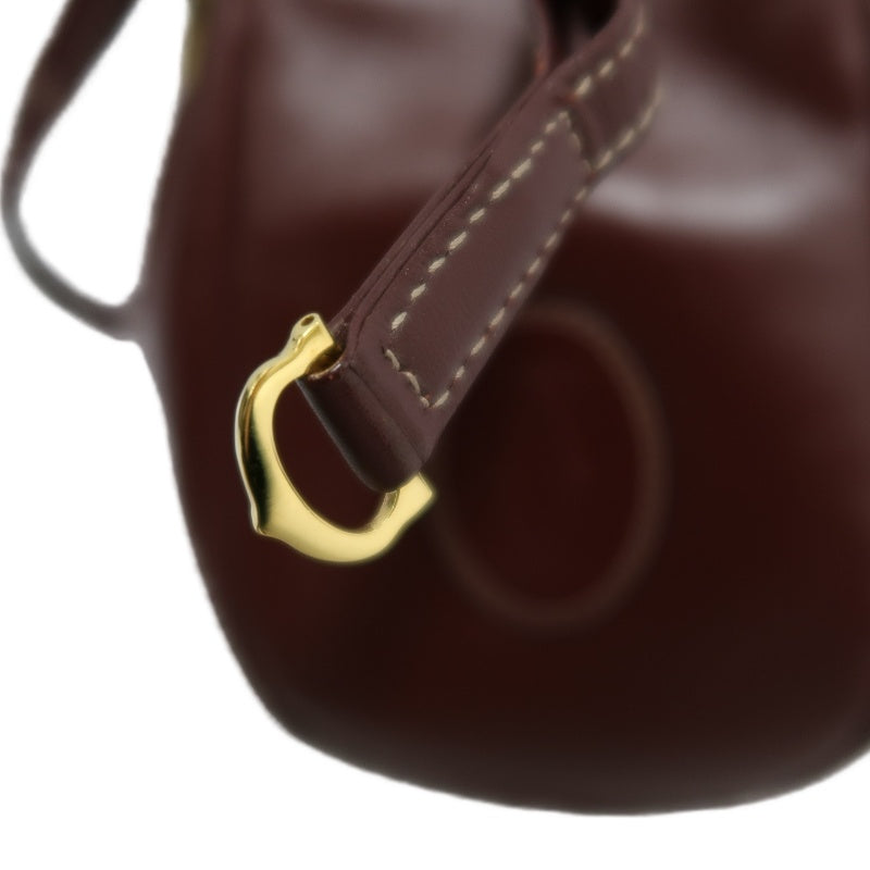 CARTIER Must de Cartier Bucket Shoulder Bag Lambskin Burgundy Red Gold Hardware Drawstring Vintage Classic