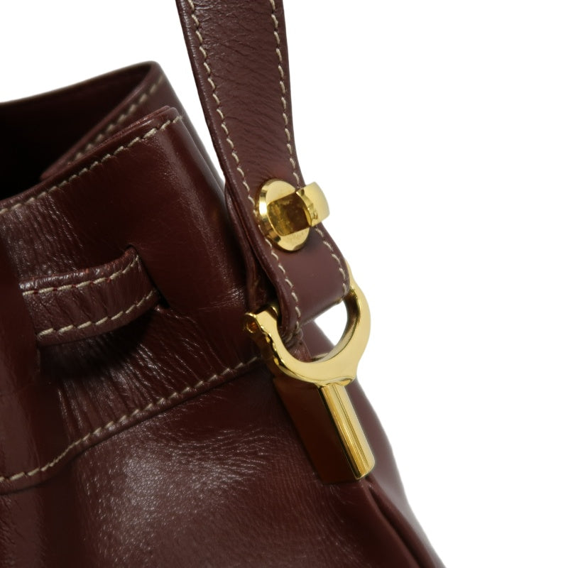CARTIER Must de Cartier Bucket Shoulder Bag Lambskin Burgundy Red Gold Hardware Drawstring Vintage Classic