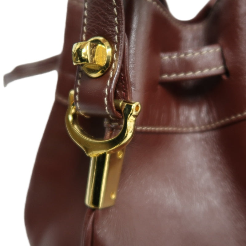 CARTIER Must de Cartier Bucket Shoulder Bag Lambskin Burgundy Red Gold Hardware Drawstring Vintage Classic