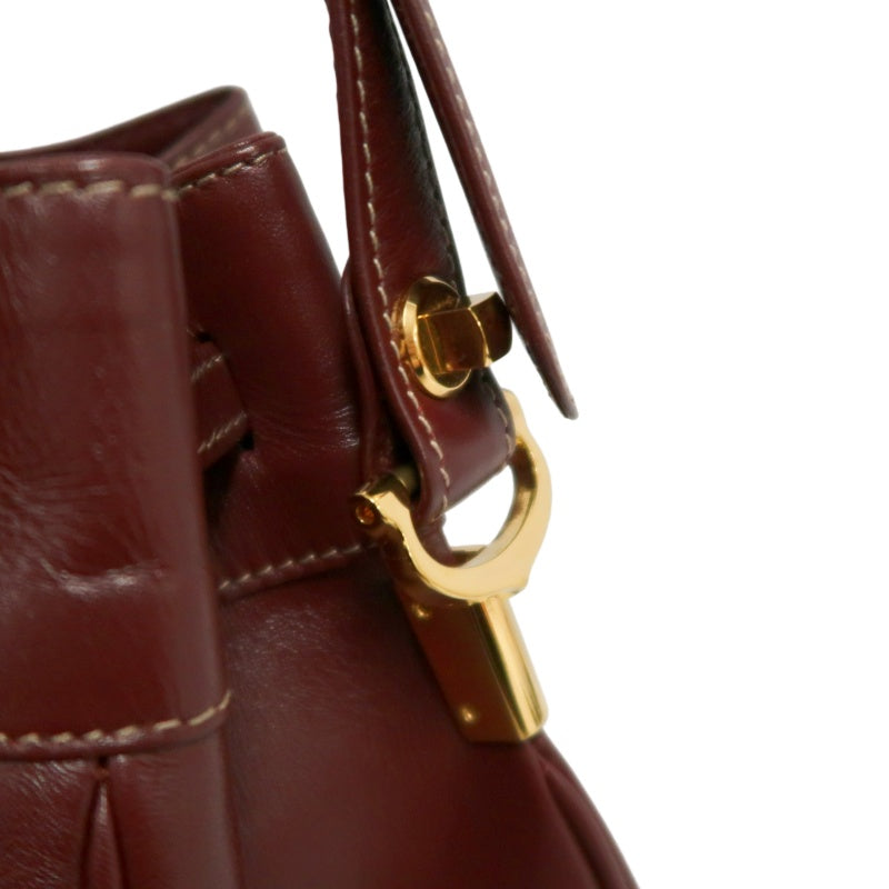 CARTIER Must de Cartier Bucket Shoulder Bag Lambskin Burgundy Red Gold Hardware Drawstring Vintage Classic