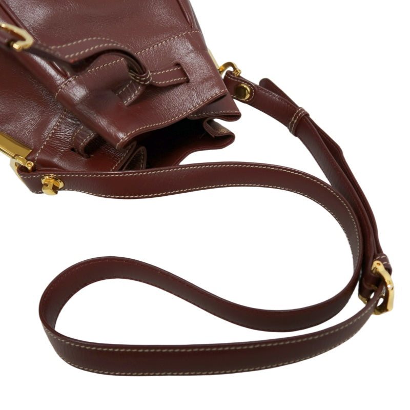 CARTIER Must de Cartier Bucket Shoulder Bag Lambskin Burgundy Red Gold Hardware Drawstring Vintage Classic