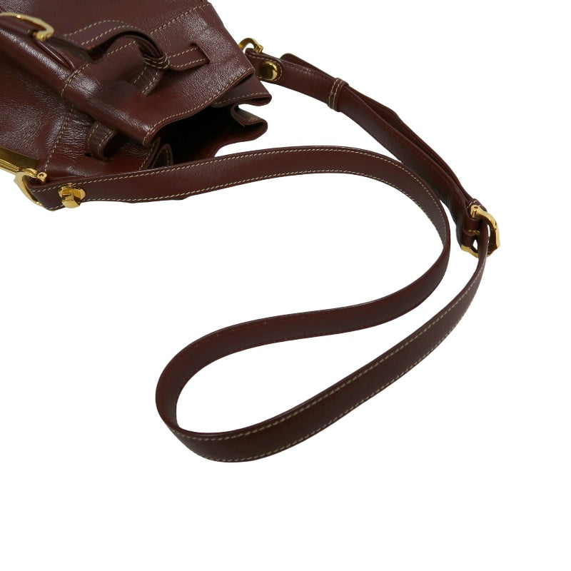 CARTIER Must de Cartier Bucket Shoulder Bag Lambskin Burgundy Red Gold Hardware Drawstring Vintage Classic