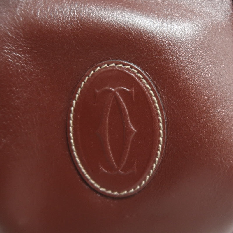 CARTIER Must de Cartier Bucket Shoulder Bag Lambskin Burgundy Red Gold Hardware Drawstring Vintage Classic