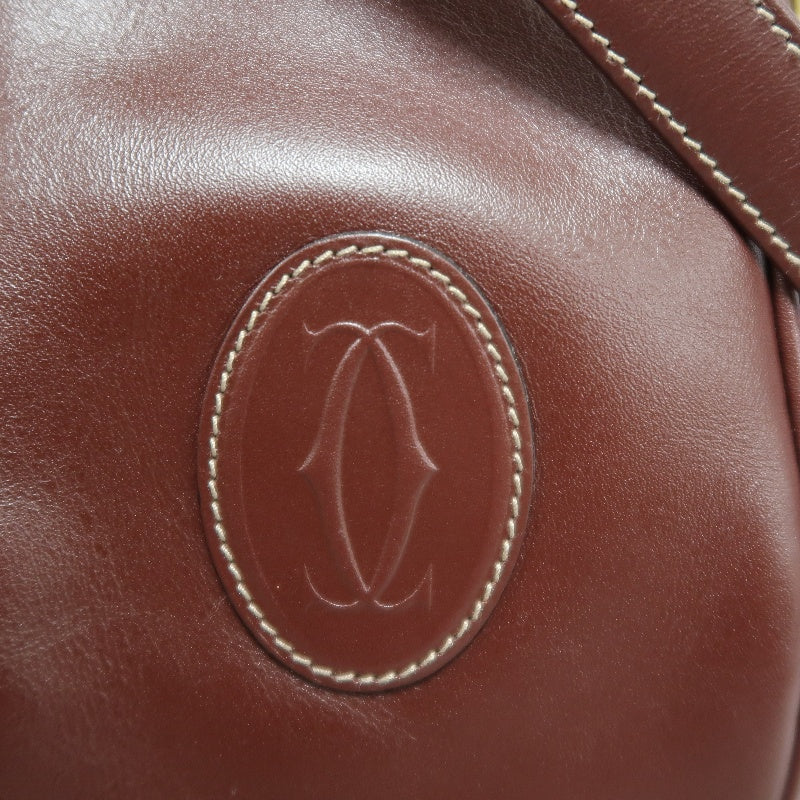 CARTIER Must de Cartier Bucket Shoulder Bag Lambskin Burgundy Red Gold Hardware Drawstring Vintage Classic