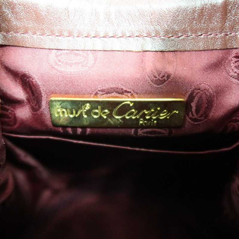 CARTIER Must de Cartier Bucket Shoulder Bag Lambskin Burgundy Red Gold Hardware Drawstring Vintage Classic
