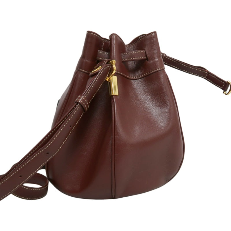 CARTIER Must de Cartier Bucket Shoulder Bag Lambskin Burgundy Red Gold Hardware Drawstring Vintage Classic