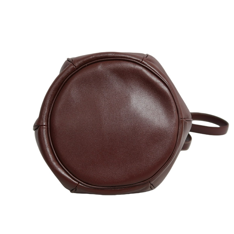 CARTIER Must de Cartier Bucket Shoulder Bag Lambskin Burgundy Red Gold Hardware Drawstring Vintage Classic