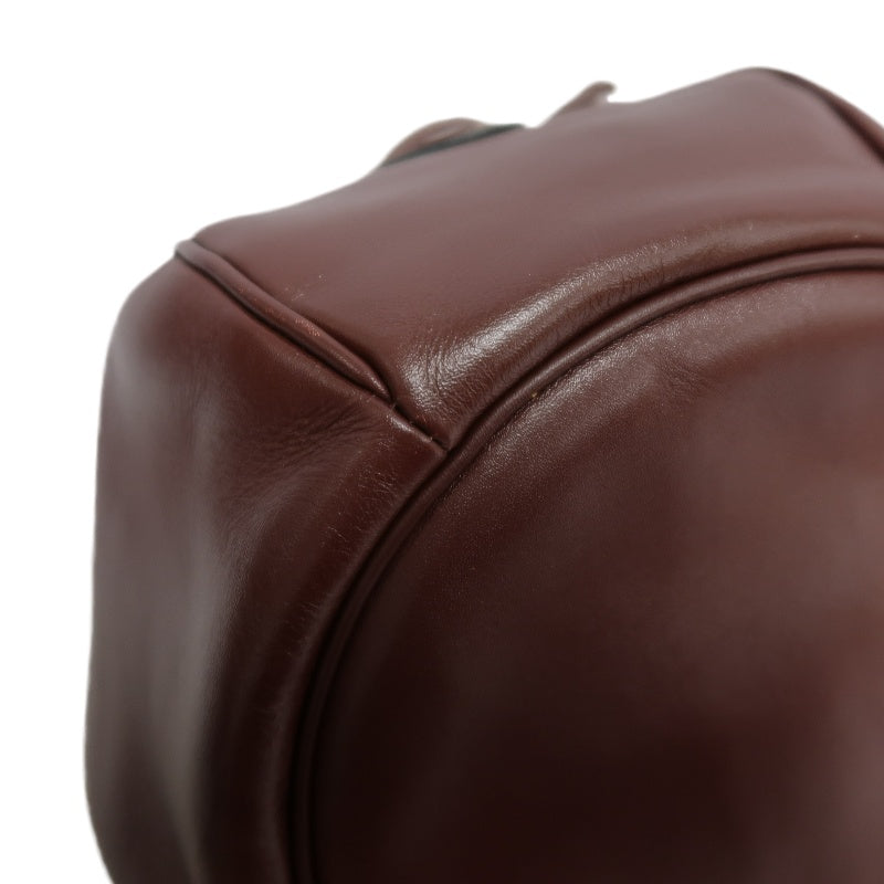 CARTIER Must de Cartier Bucket Shoulder Bag Lambskin Burgundy Red Gold Hardware Drawstring Vintage Classic