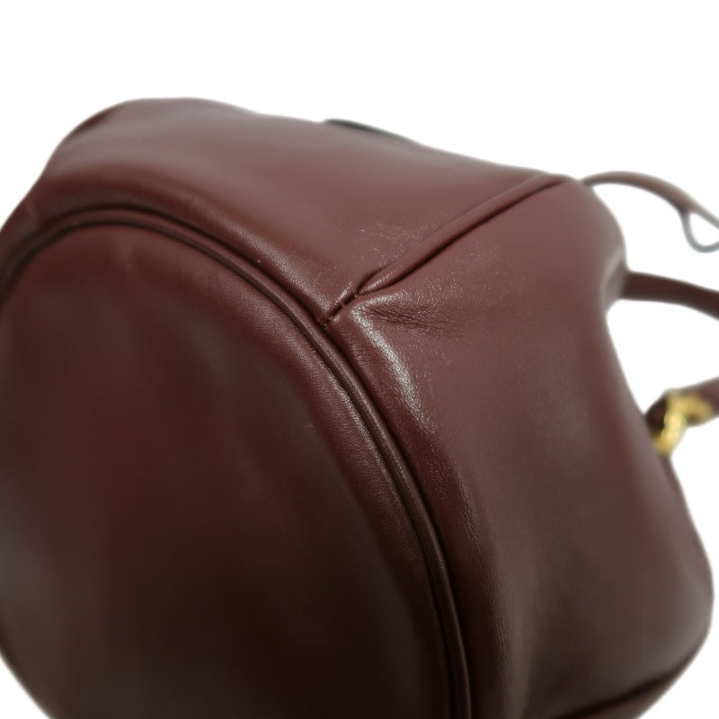 CARTIER Must de Cartier Bucket Shoulder Bag Lambskin Burgundy Red Gold Hardware Drawstring Vintage Classic