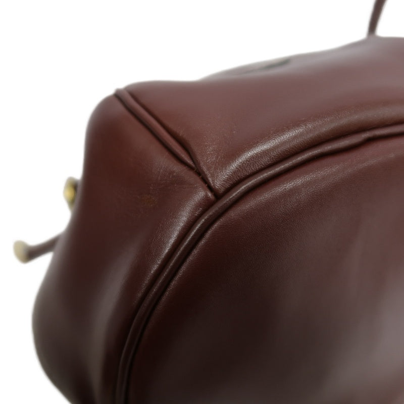 CARTIER Must de Cartier Bucket Shoulder Bag Lambskin Burgundy Red Gold Hardware Drawstring Vintage Classic