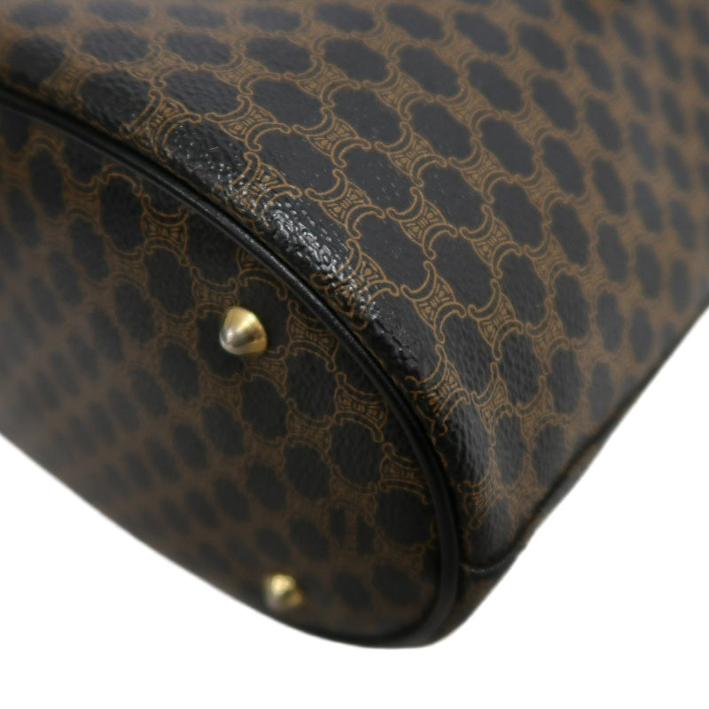 CELINE Macadam Monogram Dot Pattern Bucket Tote Bag Brown Black PVC Canvas Black Calfskin Trim Gold Horsebit Hardware Vintage Spacious Casual Shoulder Bag