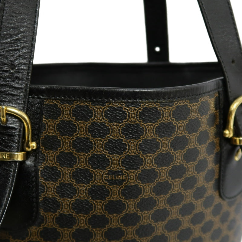 CELINE Macadam Monogram Dot Pattern Bucket Tote Bag Brown Black PVC Canvas Black Calfskin Trim Gold Horsebit Hardware Vintage Spacious Casual Shoulder Bag