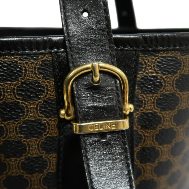 CELINE Macadam Monogram Dot Pattern Bucket Tote Bag Brown Black PVC Canvas Black Calfskin Trim Gold Horsebit Hardware Vintage Spacious Casual Shoulder Bag
