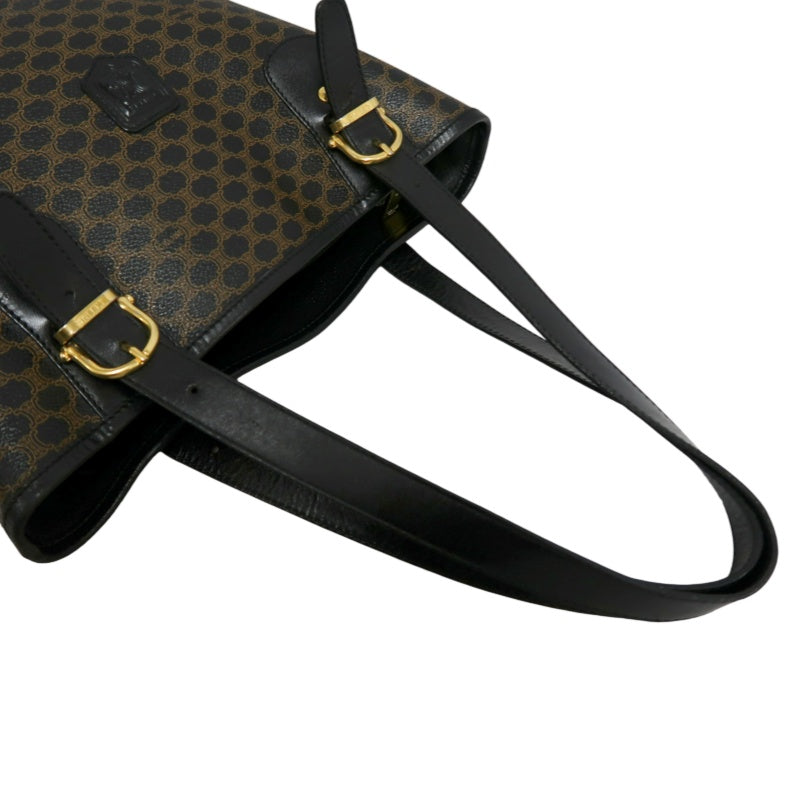 CELINE Macadam Monogram Dot Pattern Bucket Tote Bag Brown Black PVC Canvas Black Calfskin Trim Gold Horsebit Hardware Vintage Spacious Casual Shoulder Bag