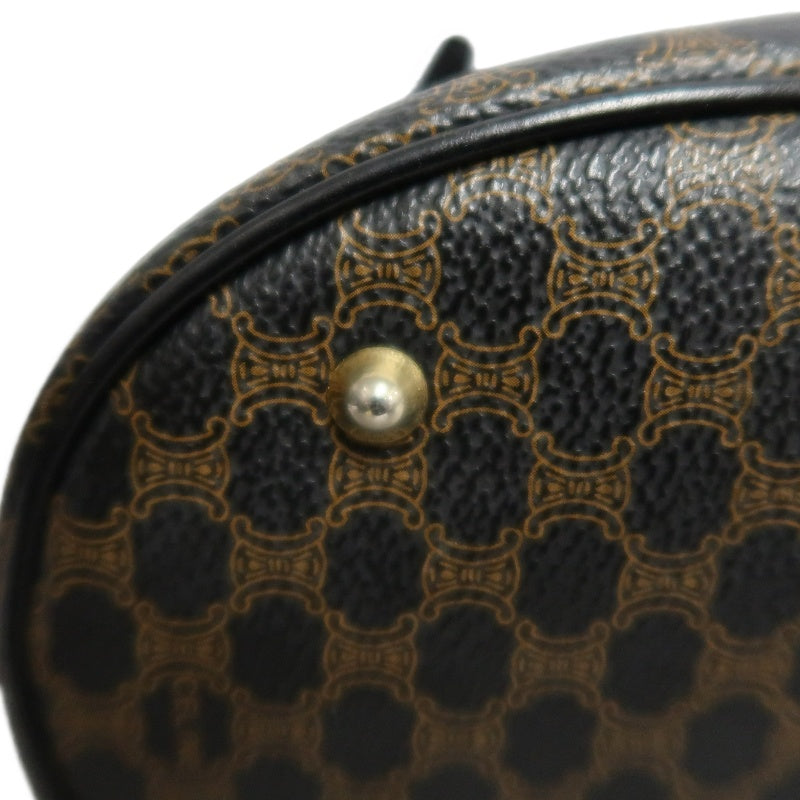 CELINE Macadam Monogram Dot Pattern Bucket Tote Bag Brown Black PVC Canvas Black Calfskin Trim Gold Horsebit Hardware Vintage Spacious Casual Shoulder Bag