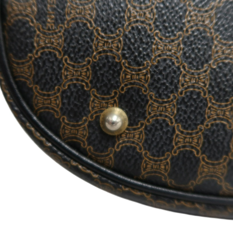 CELINE Macadam Monogram Dot Pattern Bucket Tote Bag Brown Black PVC Canvas Black Calfskin Trim Gold Horsebit Hardware Vintage Spacious Casual Shoulder Bag
