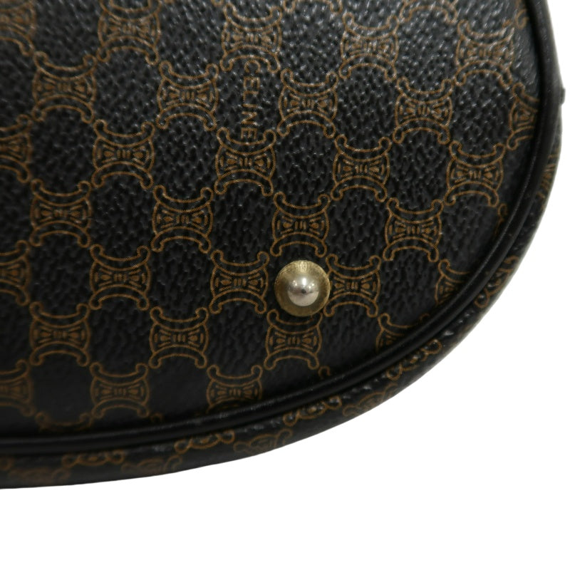 CELINE Macadam Monogram Dot Pattern Bucket Tote Bag Brown Black PVC Canvas Black Calfskin Trim Gold Horsebit Hardware Vintage Spacious Casual Shoulder Bag