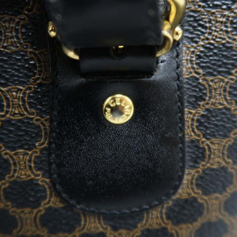 CELINE Macadam Monogram Dot Pattern Bucket Tote Bag Brown Black PVC Canvas Black Calfskin Trim Gold Horsebit Hardware Vintage Spacious Casual Shoulder Bag