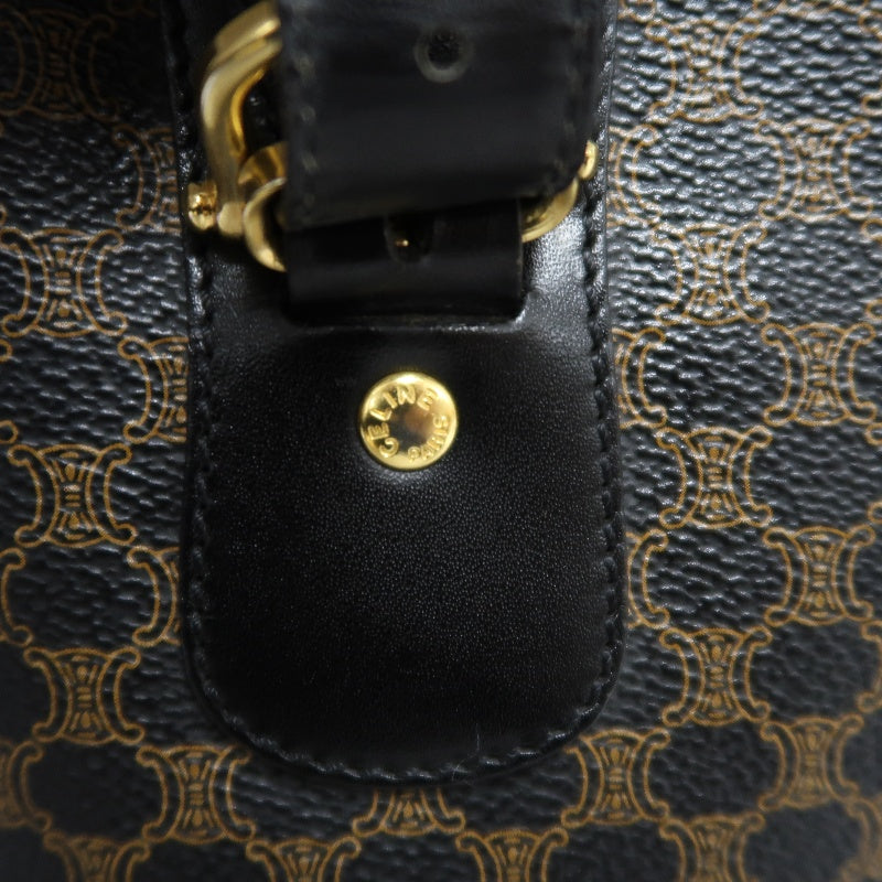 CELINE Macadam Monogram Dot Pattern Bucket Tote Bag Brown Black PVC Canvas Black Calfskin Trim Gold Horsebit Hardware Vintage Spacious Casual Shoulder Bag