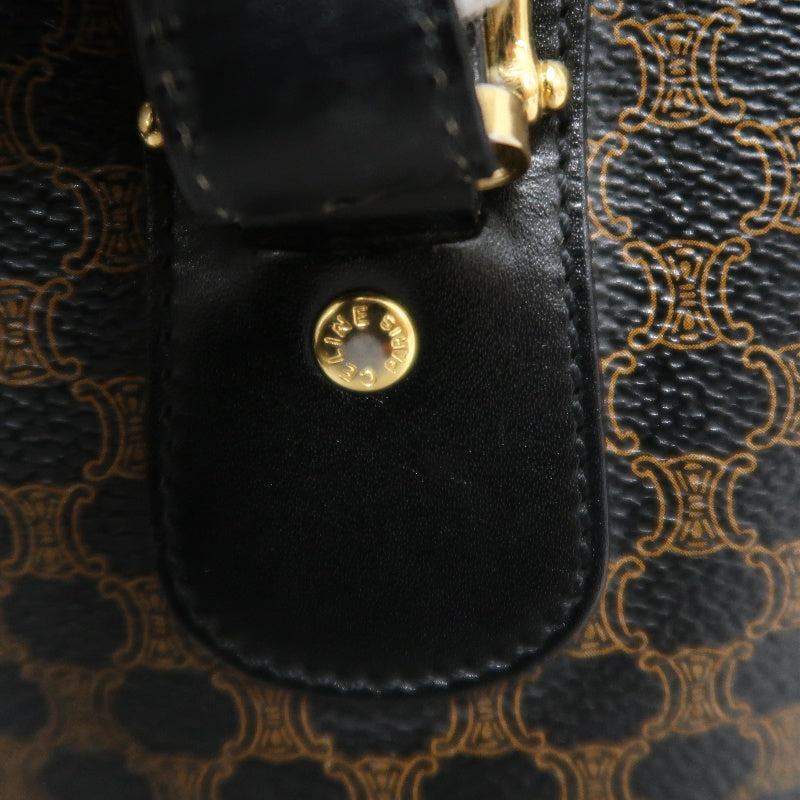 CELINE Macadam Monogram Dot Pattern Bucket Tote Bag Brown Black PVC Canvas Black Calfskin Trim Gold Horsebit Hardware Vintage Spacious Casual Shoulder Bag