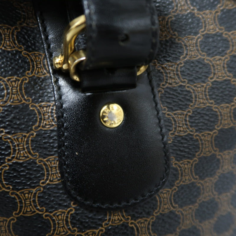 CELINE Macadam Monogram Dot Pattern Bucket Tote Bag Brown Black PVC Canvas Black Calfskin Trim Gold Horsebit Hardware Vintage Spacious Casual Shoulder Bag