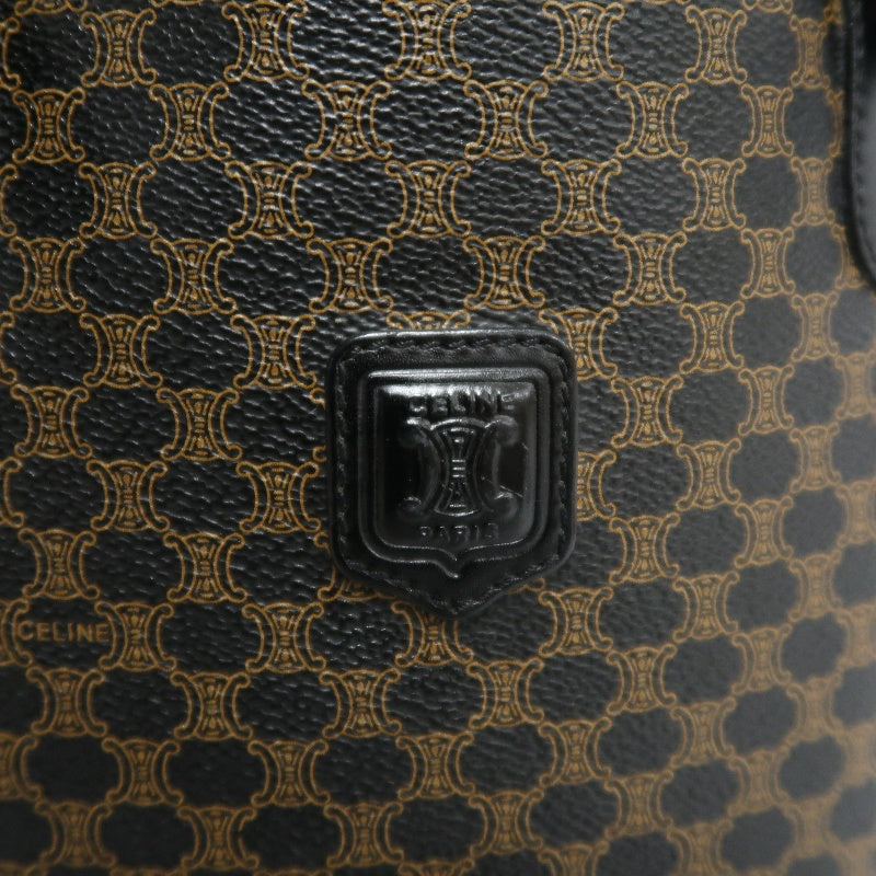 CELINE Macadam Monogram Dot Pattern Bucket Tote Bag Brown Black PVC Canvas Black Calfskin Trim Gold Horsebit Hardware Vintage Spacious Casual Shoulder Bag