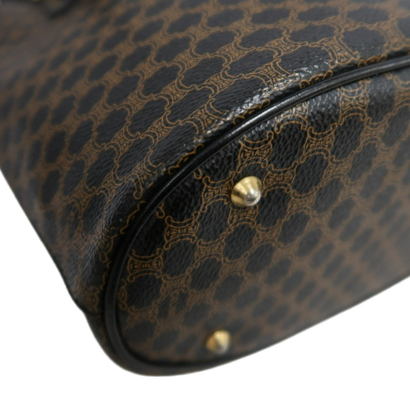 CELINE Macadam Monogram Dot Pattern Bucket Tote Bag Brown Black PVC Canvas Black Calfskin Trim Gold Horsebit Hardware Vintage Spacious Casual Shoulder Bag