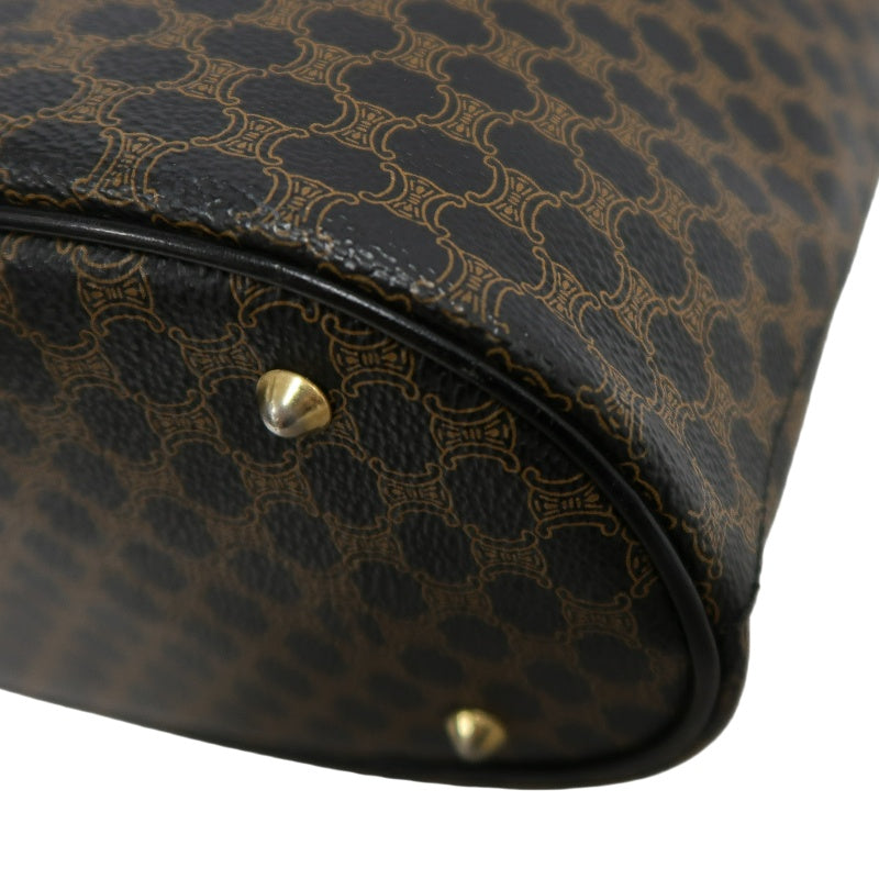 CELINE Macadam Monogram Dot Pattern Bucket Tote Bag Brown Black PVC Canvas Black Calfskin Trim Gold Horsebit Hardware Vintage Spacious Casual Shoulder Bag