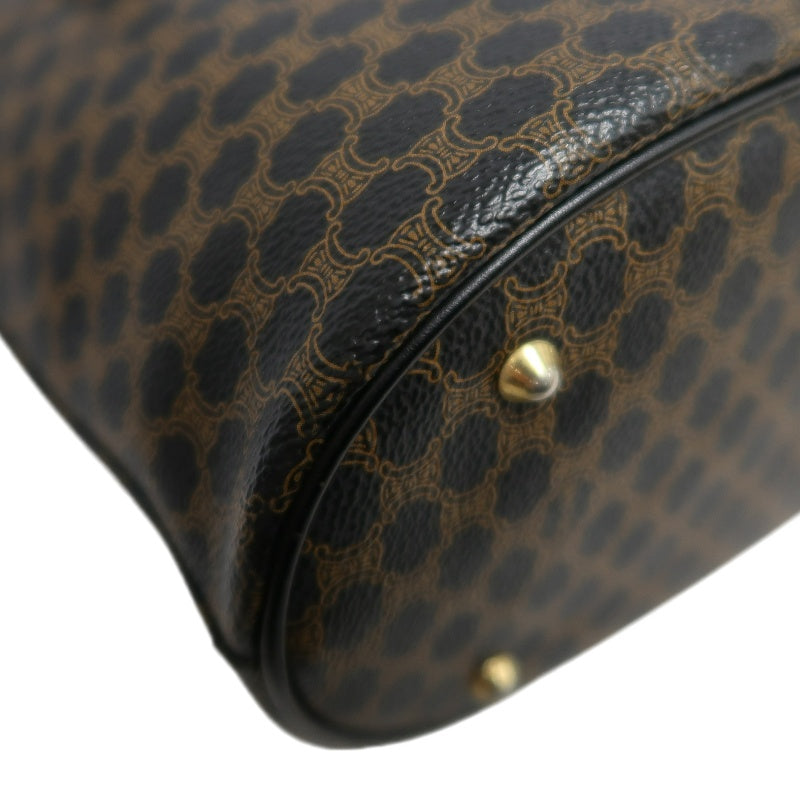 CELINE Macadam Monogram Dot Pattern Bucket Tote Bag Brown Black PVC Canvas Black Calfskin Trim Gold Horsebit Hardware Vintage Spacious Casual Shoulder Bag