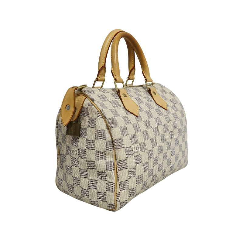 LOUIS VUITTON Speedy 25 Damier Azur Handbag PVC White