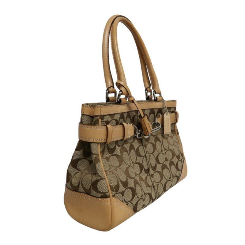 COACH Signature Handbag Canvas Brown with Box & Dust Bag