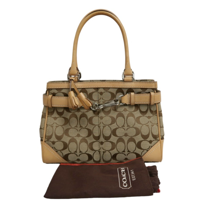COACH Signature Handbag Canvas Brown with Box & Dust Bag