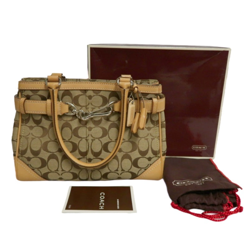 COACH Signature Handbag Canvas Brown with Box & Dust Bag