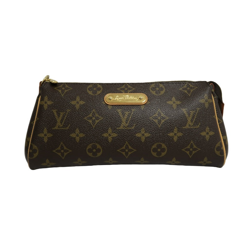 LOUIS VUITTON Eva Monogram Shoulder Bag Brown Canvas Tan Leather Trim Gold Hardware with Original Shoulder Strap Classic Popular
