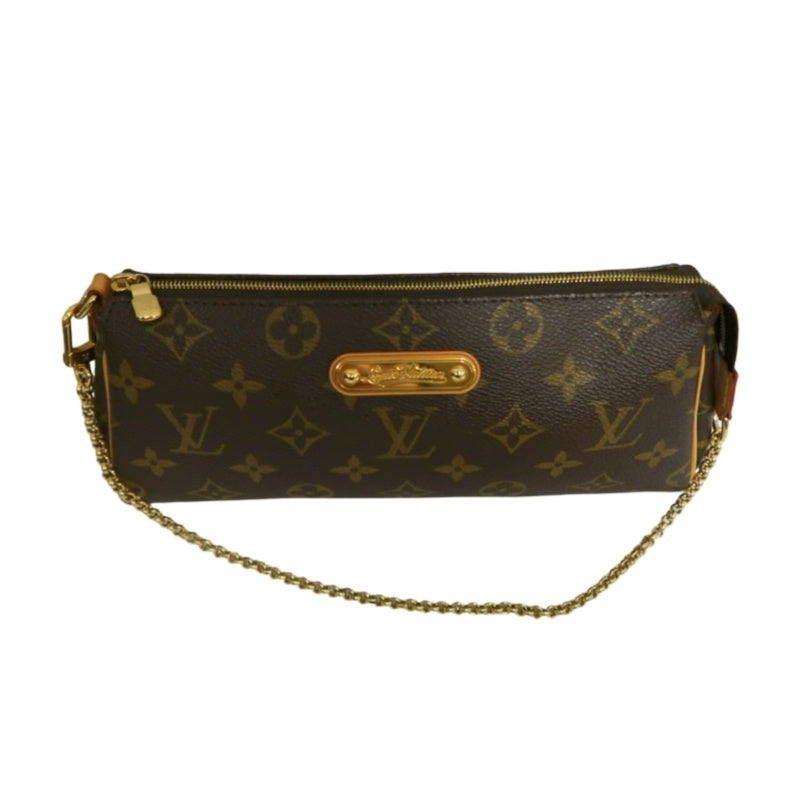 LOUIS VUITTON Eva Monogram Shoulder Bag Brown Canvas Tan Leather Trim Gold Hardware with Original Shoulder Strap Classic Popular
