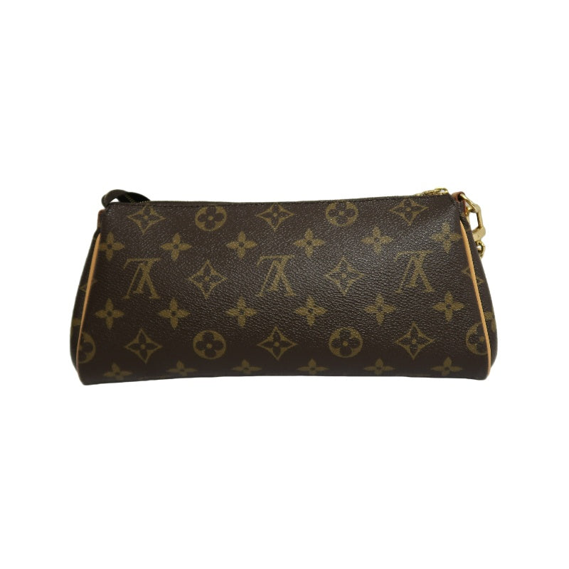 LOUIS VUITTON Eva Monogram Shoulder Bag Brown Canvas Tan Leather Trim Gold Hardware with Original Shoulder Strap Classic Popular