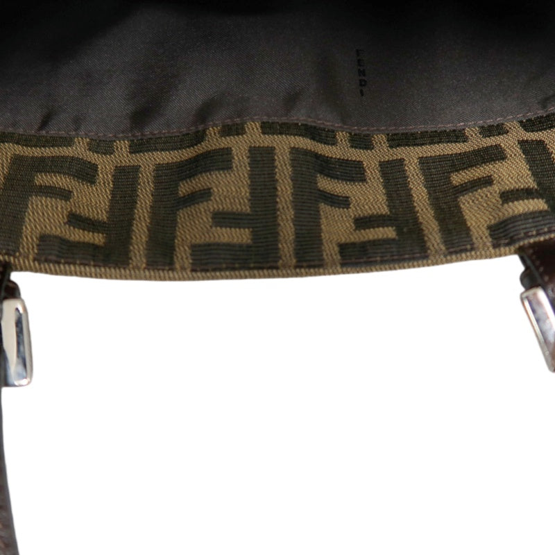 FENDI Vintage Zucca Canvas Tote Bag Brown Leather Trim Silver Hardware