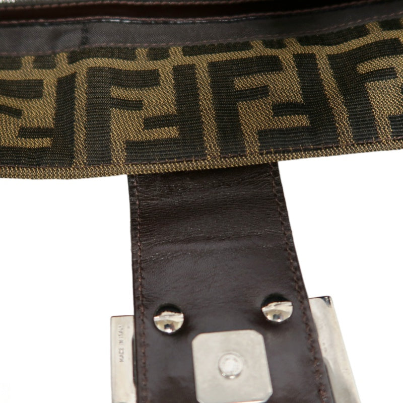 FENDI Vintage Zucca Canvas Tote Bag Brown Leather Trim Silver Hardware