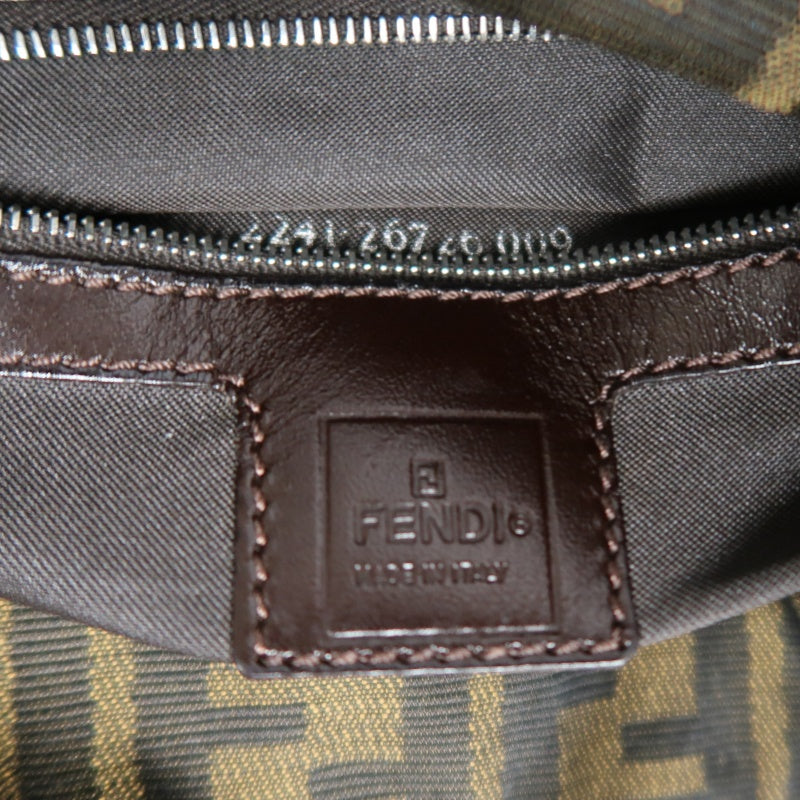 FENDI Vintage Zucca Canvas Tote Bag Brown Leather Trim Silver Hardware