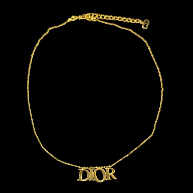 DIOR Logo Letter Motif Necklace Gold Tone Hardware