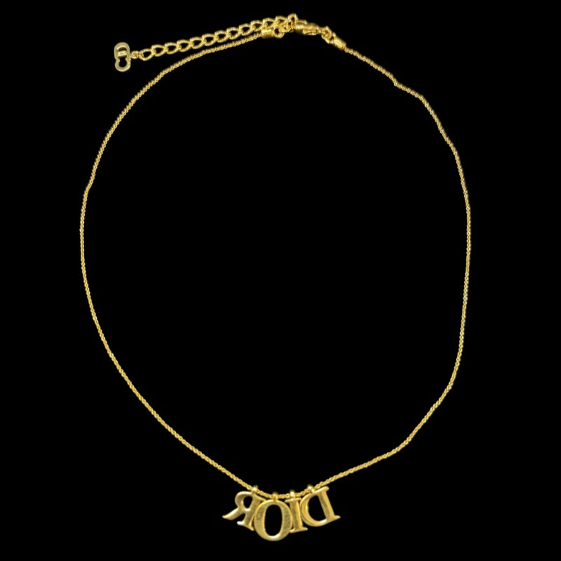 DIOR Logo Letter Motif Necklace Gold Tone Hardware