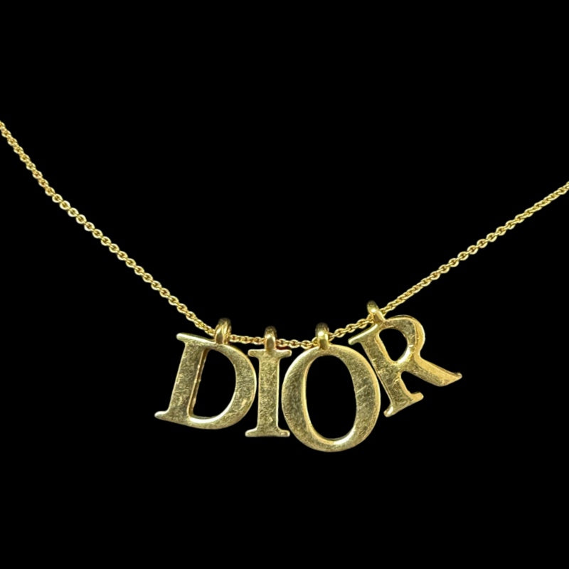 DIOR Logo Letter Motif Necklace Gold Tone Hardware