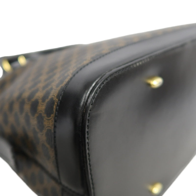 CELINE Macadam Monogram Handbag Brown Canvas Black Leather Trim Gold Hardware Vintage Classic Work Bag