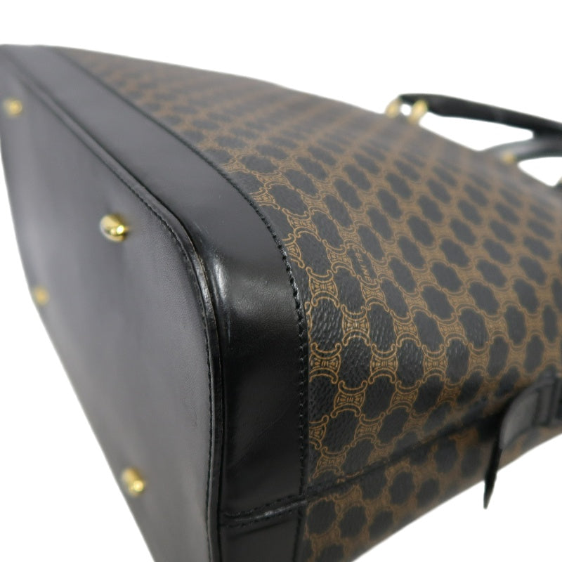 CELINE Macadam Monogram Handbag Brown Canvas Black Leather Trim Gold Hardware Vintage Classic Work Bag