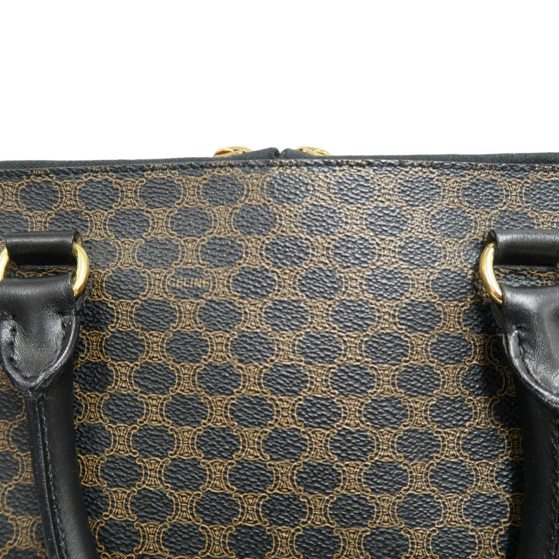 CELINE Macadam Monogram Handbag Brown Canvas Black Leather Trim Gold Hardware Vintage Classic Work Bag